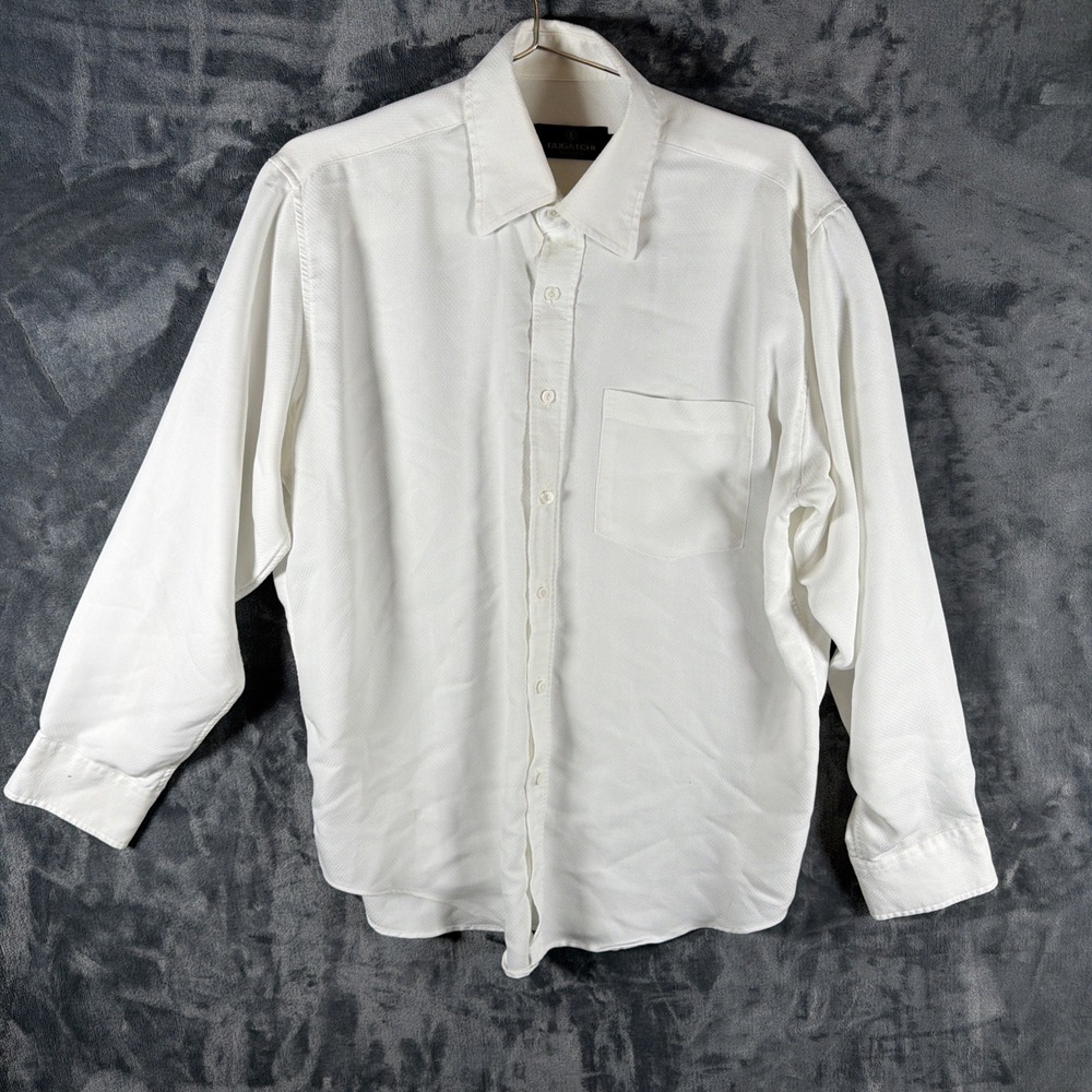 Bugatchi Uomo Men White Long Sleeve Dress Shirt Size M